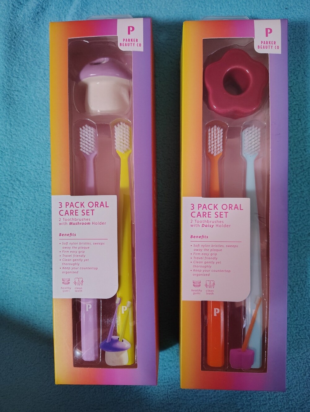 Parker Kids 3-Pack Oral Care Sets – Pink, Yellow, Orange, Blue